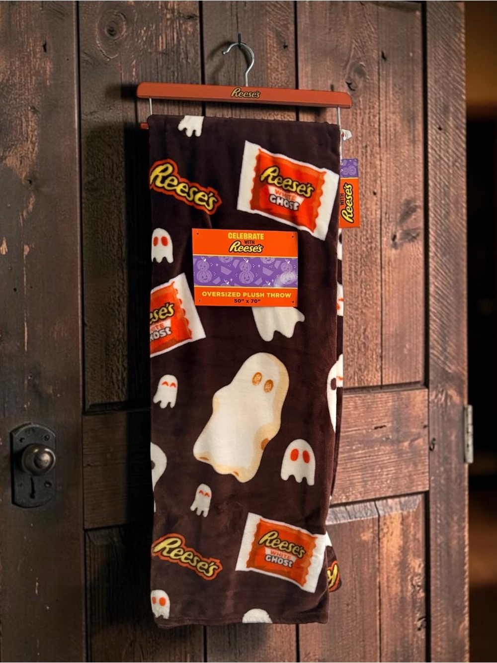 Ghost Plush Throw Blanket - Brown & White